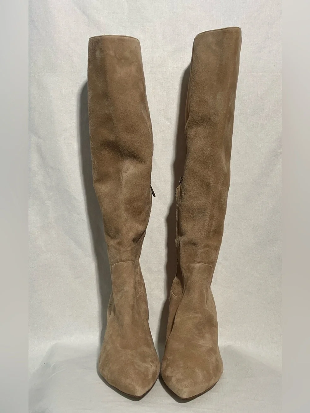 Sam Edelman Hai Suede Knee-High Boots Camel Tan Pointed Toe Block Heel